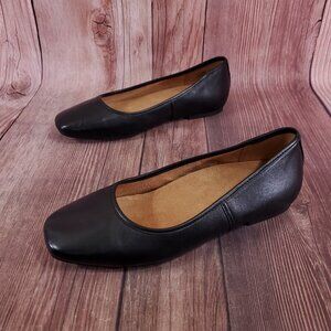 Vionic Orinda Ballet Flats Womens Size 8.5 Wide Square Toe Shoes Black Leather